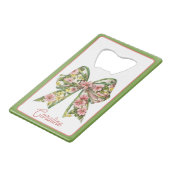 Preppy Floral Pink and Green Bow Personalized Creditkaart Flessenopener (Voorkant Gekanteld)