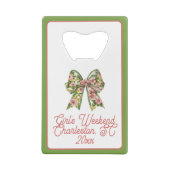 Preppy Floral Pink and Green Bow Personalized Creditkaart Flessenopener (Achterkant)