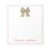 Preppy Floral Pink and Green Bow Personalized Notitieblok (Voorkant)