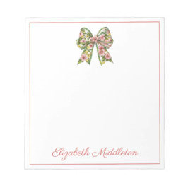 Preppy Floral Pink and Green Bow Personalized Notitieblok