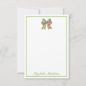 Preppy Floral Pink and Green Bow Personalized Notitiekaartje (Voorkant)