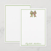 Preppy Floral Pink and Green Bow Personalized Notitiekaartje (Voorkant / Achterkant)