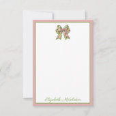 Preppy Floral Pink and Green Bow Personalized Notitiekaartje (Voorkant)