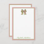 Preppy Floral Pink and Green Bow Personalized Notitiekaartje (Voorkant / Achterkant)