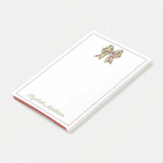 Preppy Floral Pink and Green Bow Personalized Post-it® Notes (Schuin)