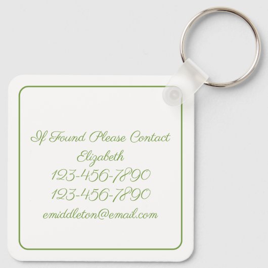 Preppy Floral Pink and Green Bow Personalized Sleutelhanger (Achterkant)