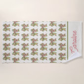 Preppy Floral Pink and Green Bow Personalized Strandlaken (Voorkant)