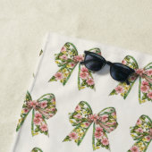Preppy Floral Pink and Green Bow Personalized Strandlaken (In situ)