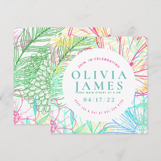 Preppy Floral Special Occasion Invitation (Voorkant / Achterkant)