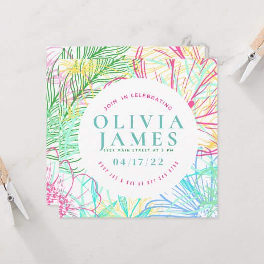 Preppy Floral Special Occasion Invitation (Voorkant / Achterkant in situ)