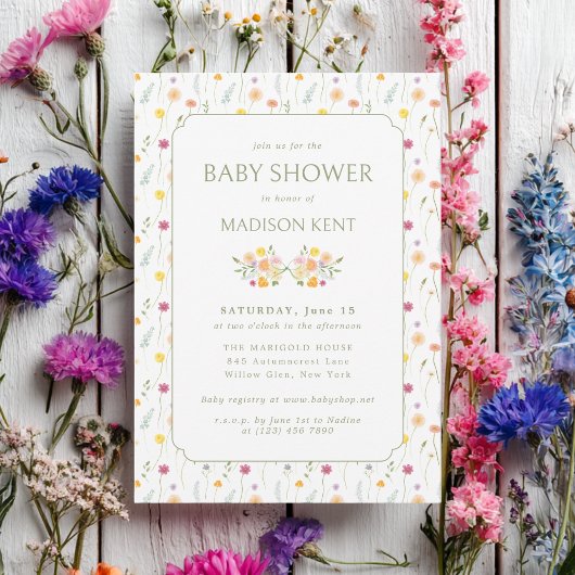 Preppy Floral Spring Summer Flowers Baby Shower Kaart