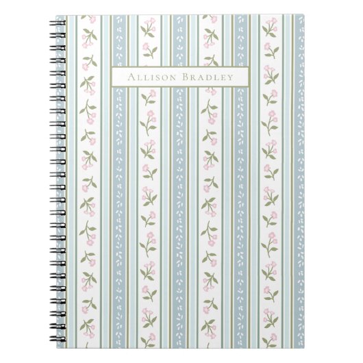 Preppy Floral Stripe Gepersonaliseerd Notitieboek (Voorkant)