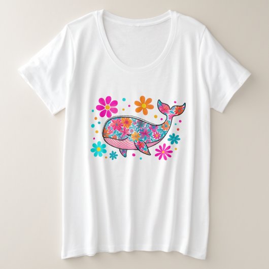 Preppy Floral Summer Whale Grote Maat T-shirt (Design voorkant)
