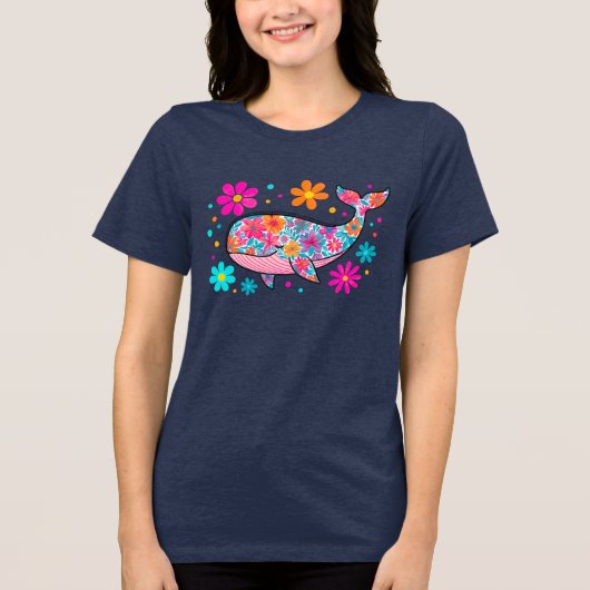 Preppy Floral Summer Whale Tri-Blend Shirt (Voorkant)