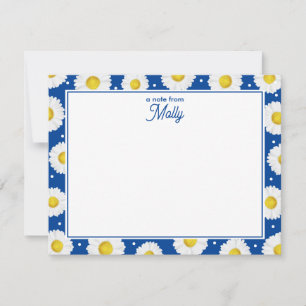 Preppy Floral Waterverf Daisies Navy Blauw Geel Notitiekaartje