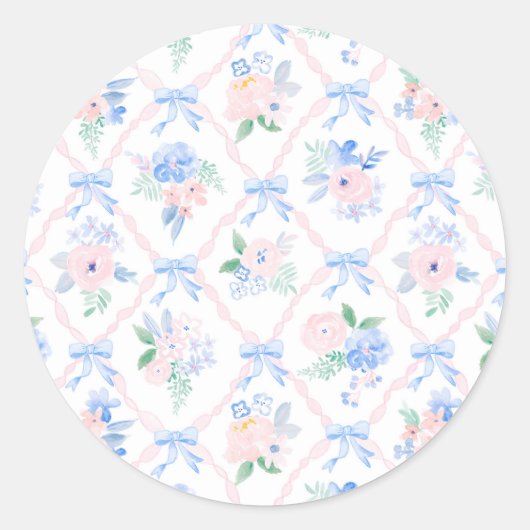 Preppy Floral waterverf lintbogen Ronde Sticker (Voorkant)