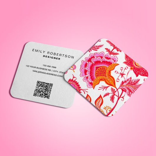 Preppy Flowers | Roze Sinaasappel Wit Vierkante Visitekaartje