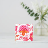 Preppy Flowers | Roze Sinaasappel Wit Vierkante Visitekaartje (Staand voorkant)