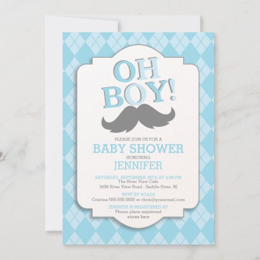 Preppy Fun OH JONGEN snor Baby shower Kaart (Voorkant)