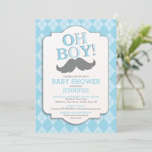 Preppy Fun OH JONGEN snor Baby shower Kaart (Staand voorkant)