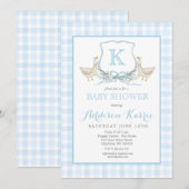 Preppy Gans Blauw Gingham Baby Shower Uitnodiging (Voorkant / Achterkant)