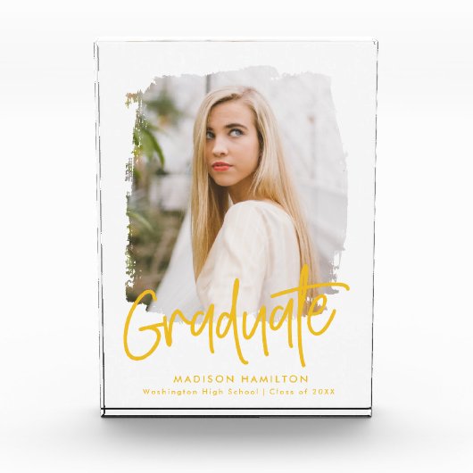 Preppy Geel Script Afstuderen Fotoblokken (Voorkant)
