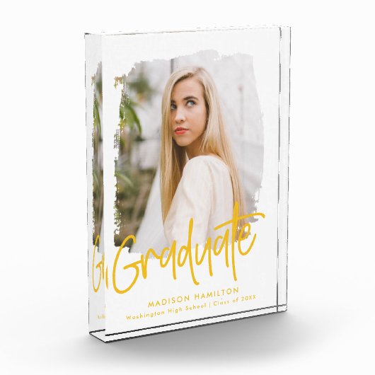 Preppy Geel Script Afstuderen Fotoblokken (Links)
