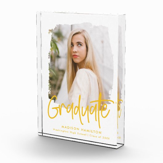 Preppy Geel Script Afstuderen Fotoblokken (Rechts)