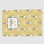 Preppy Geel Witte Strikpatroon Monogram Golfhanddoek (Horizontaal)