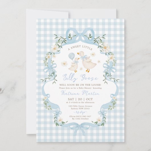 Preppy Gekke Goose Blue Bow Boy Baby shower Kaart (Voorkant)