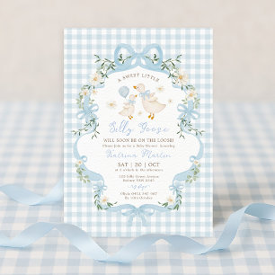 Preppy Gekke Goose Blue Bow Boy Baby shower Kaart