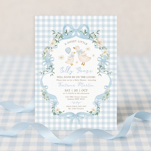 Preppy Gekke Goose Blue Bow Boy Baby shower Kaart