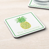 Preppy Gele Ananas gepersonaliseerd Bier Onderzetter (Linkerzijde)