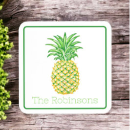 Preppy Gele Ananas gepersonaliseerd Bier Onderzetter