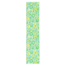 Preppy Gele en Groene Leeuw met Bloemen Kust- Korte Tafelloper