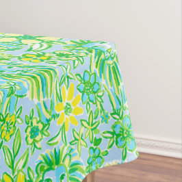 Preppy Gele en Groene Leeuw met Bloemen Kust- Tafelkleed