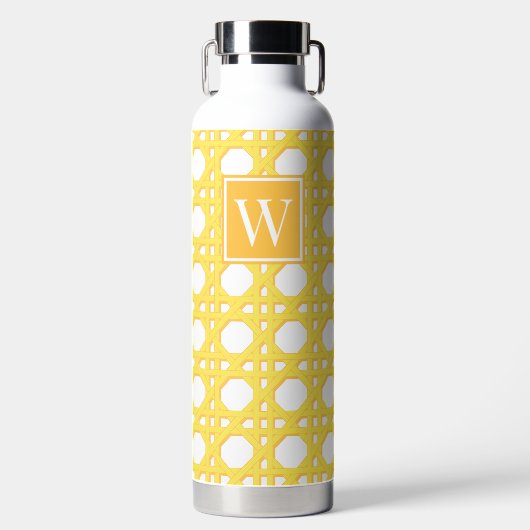 Preppy Gele Riet Rotan Lattice Monogram Waterfles (Voorkant)