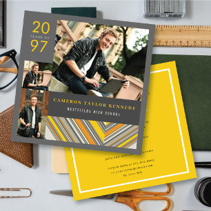 Preppy Gele Strepen Foto Afstudeerfeest Kaart