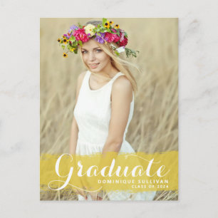 Preppy gele waterverf-overlay foto afstudeerkaart aankondigingskaart