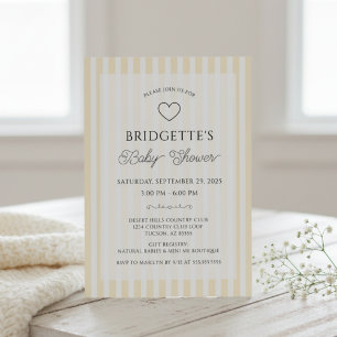 Preppy Gele Witte Strepen Baby Shower Kaart