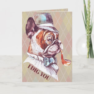 Preppy Gentleman Dog I Dig you Feestdagen Kaart