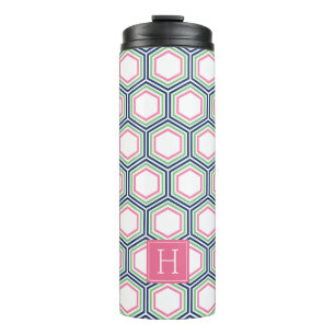 Preppy geometrisch patroon en monogram thermosbeker