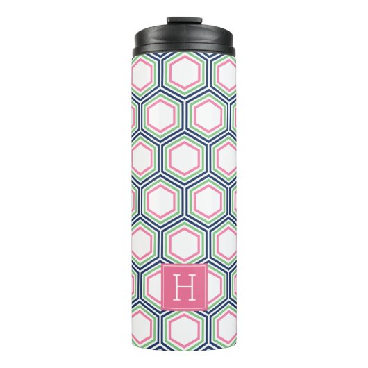 Preppy geometrisch patroon en monogram thermosbeker (Voorkant)