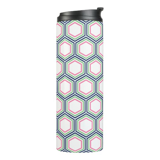 Preppy geometrisch patroon en monogram thermosbeker (Gedraaid links)