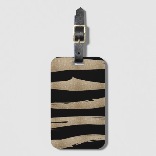 Preppy geometrisch patroon zwart en gouden strepen bagagelabel (Voorkant (verticaal))