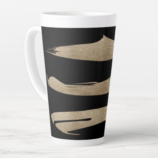 Preppy geometrisch patroon zwart en gouden strepen latte mok (Linkerhoek)