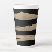 Preppy geometrisch patroon zwart en gouden strepen latte mok (Voorkant)