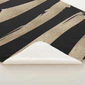 Preppy geometrisch patroon zwart en gouden strepen sherpa deken (3/4)