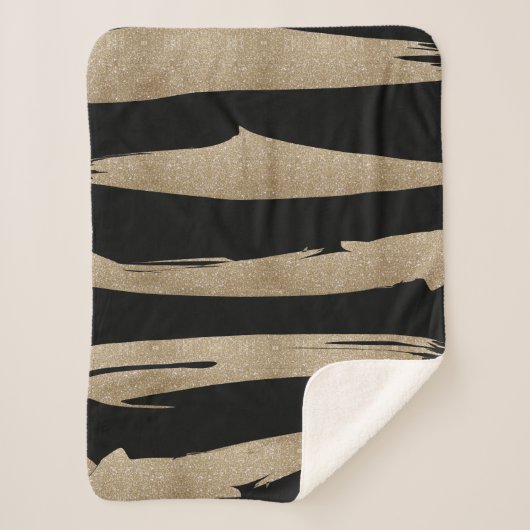 Preppy geometrisch patroon zwart en gouden strepen sherpa deken (Voorkant)