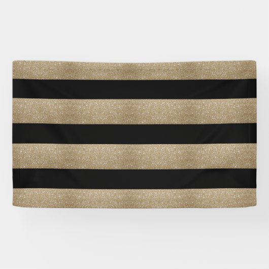 Preppy geometrisch patroon zwart en gouden strepen spandoek (Horizontaal)